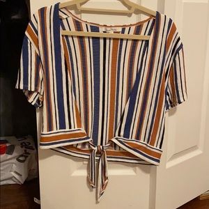 striped open front tee